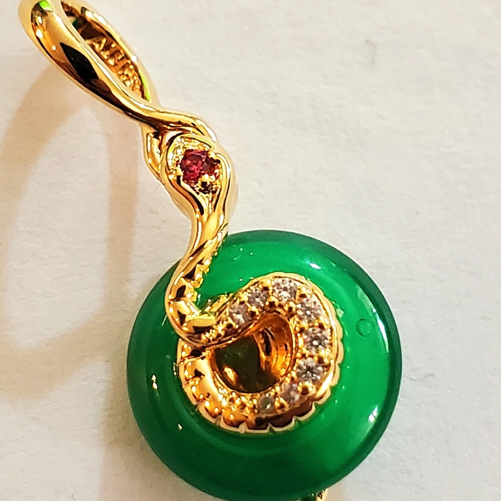 Authentic NEW Pandora Snake Green Murano Glass Dangle Charm 14KGP CZ - Picture 9 of 9